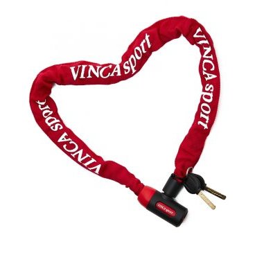 Фото Велосипедный замок Vinca Sport, цепь, на ключ, тканевая-оболочка, 6 х 1200 мм, красный,101.760 red