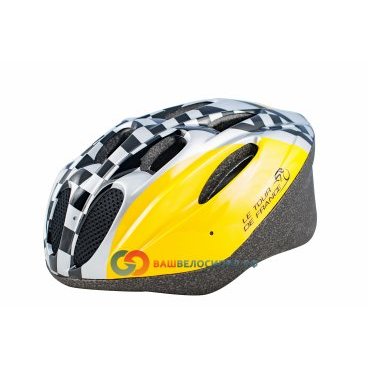 Велошлем TOUR DE FRANCE с сеточкой, подростковый 11 отверстий (54-58см) черно-бело-желтый 5-731017