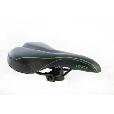 Седло велосипедное Vinca Sport VP 6183, комфортное, 260*170 мм, черный, VS 6183 green lines