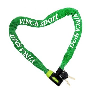 Велосипедный замок Vinca Sport, цепь, на ключ, тканевая-оболочка, 6 х 1000мм, зеленый, VS 101.759 green