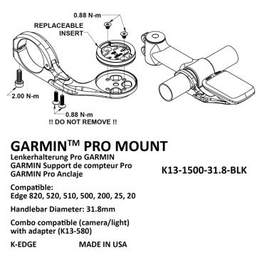 Крепление для велокомпьютера K-EDGE Garmin Pro Mount, 31,8mm, черный, K13-1500-31.8-BLK