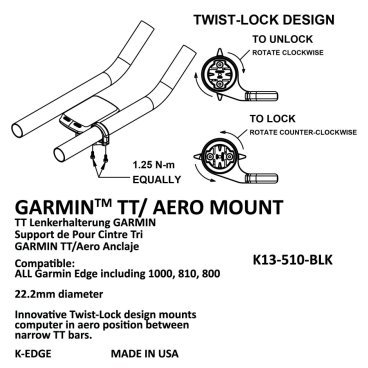 Крепление для велокомпьютера K-EDGE Garmin TT/Aero Mount, черный, K13-510-BLK