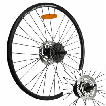 Колесо велосипедное заднее 26" 36 спиц с тормозным диском 160 мм, обод алюминий, черный, эксцентрик