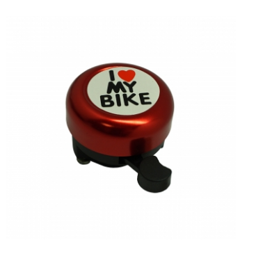 Фото Звонок велосипедный TBS "I LOVE MY BIKE" красный, сталь/пластик, BELL-03D