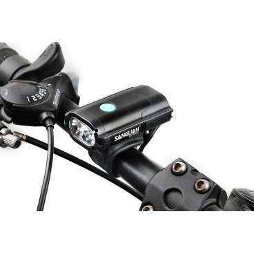 Фонарь велосипедный передний SANGUAN, 500lm, 2 светодиода, 4 режима, аккумулатор, USB, алюминий, черный, SG-BU50