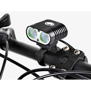 Фонарь велосипедный передний SANGUAN, 2000lm, 2 светодиода, 4 режима, внешний Li аккумулятор, USB, черный, SG-K20