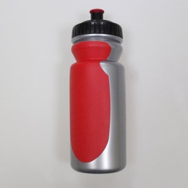 Фляга велосипедная V-GRIP, 550мл, пластик, с клапаном, резиновые вставки, серебро/красный, V-6000