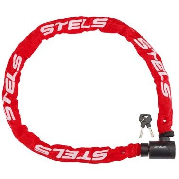 Фото Велосипедный замок Stels, цепь, на ключ, тканевая оболочка, 6х1200, красный, ST 540042