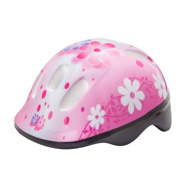 Фото Шлем велосипедный детский Stels MV-6-2, бело-розовый с цветами