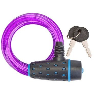 Фото Замок велосипедный STELS 87318, с ключом, со стальным тросом, 8х1800мм, чёрно-пурпурный, 540059