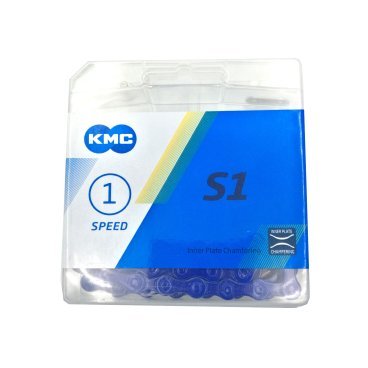 Цепь KMC S1 Color, для дорожных велосипедов, 1ск, 1/2''x1/8'', 112 звеньев, с замком, синяя, 300219
