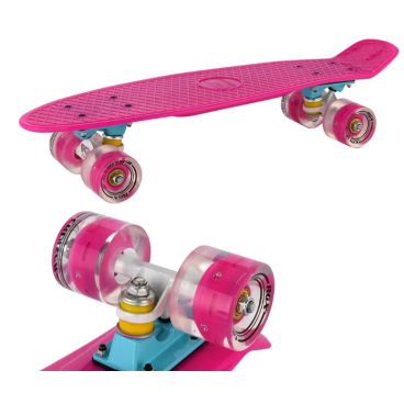 Скейтборд RGX, 22", светящиеся колеса, подвеска - Alu, ABEC-7, розовый, PNB-01GW-pink