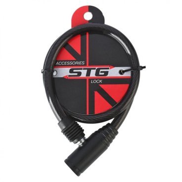 Фото Велозамок STG, на ключ, 8*1500мм, трос спиральный, черный, Х10428