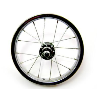 Фото Колесо велосипедное, 12", переднее, обод одинарный, алюминий, втулка стальная, на гайках, чёрный, ZVO21254