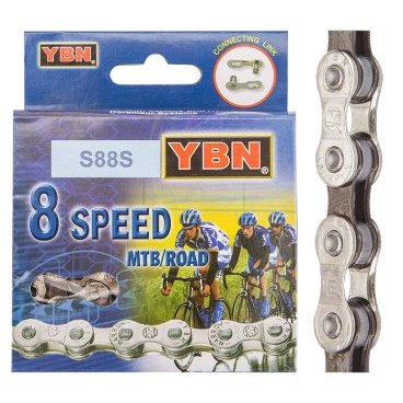 Цепь велосипедная YBN S88S, 1/2"x3/32", 8 скоростей, 110 звеньев, в индивидуальной упаковке, 570083