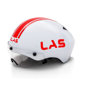 Шлем велосипедный LAS TT Crono, с визором, белый с красным, 214