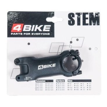 Вынос руля велосипедный 4BIKE TDS-D601, алюминий, длина 80, угол +3°, диаметр 31.8 мм, чёрный, ARV-ST-D601-80331B