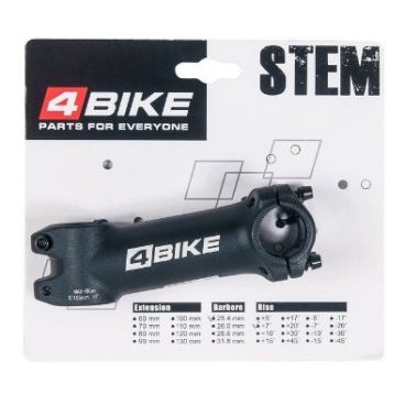 Вынос руля велосипедный 4BIKE TDS-D349, алюминий, длина 105, угол +7°, диаметр 25.4 мм, чёрный, ARV-ST-D349-105725B