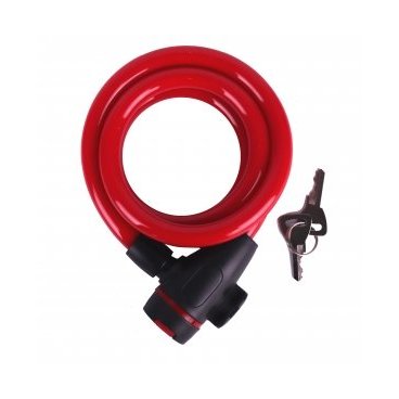 Замок велосипедный Vinca Sport, тросовый, на ключ, 12 х 1200 мм, индивидуальная упаковка JINQIU, красный, VS 566 red