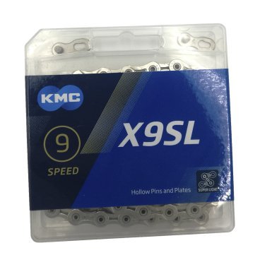 Цепь велосипедная KMC X9SL, 9 скоростей, 114L, серебристый, BX09SLN14