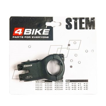 Велосипедный вынос руля 4BIKE, алюминиевый, TDS-D626, L:50, R:0°, D:35мм, индивидуальная упаковка, чёрный, ARV000007