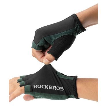 Велоперчатки ROCKBROS Zeus, без пальцев, черный-зеленый, RB_16220002003